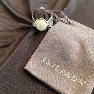 VINTAGE Silpada Sterling Silver Pearl & Leaf ring Sz 8 R2865